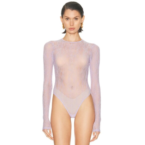 WARDROBE.NYC Lace Bodysuit in Lilac Purple - Picture 1 of 6